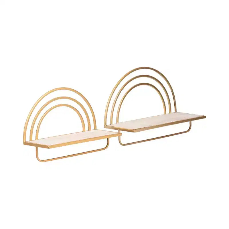 Étagère Murale Style Arc-en-ciel - Organisateur de Rangement Moderne en Bois et Métal pour la Décoration Intérieure - Lot de 2, 20, 16