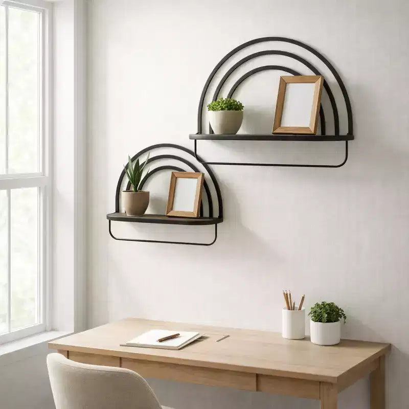 Étagère Murale Style Arc-en-ciel - Organisateur de Rangement Moderne en Bois et Métal pour la Décoration Intérieure - Lot de 2, 20, 16