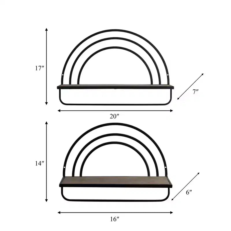 Étagère Murale Style Arc-en-ciel - Organisateur de Rangement Moderne en Bois et Métal pour la Décoration Intérieure - Lot de 2, 20, 16