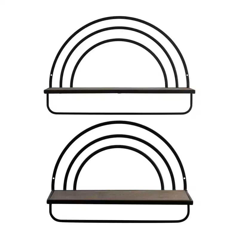 Étagère Murale Style Arc-en-ciel - Organisateur de Rangement Moderne en Bois et Métal pour la Décoration Intérieure - Lot de 2, 20, 16