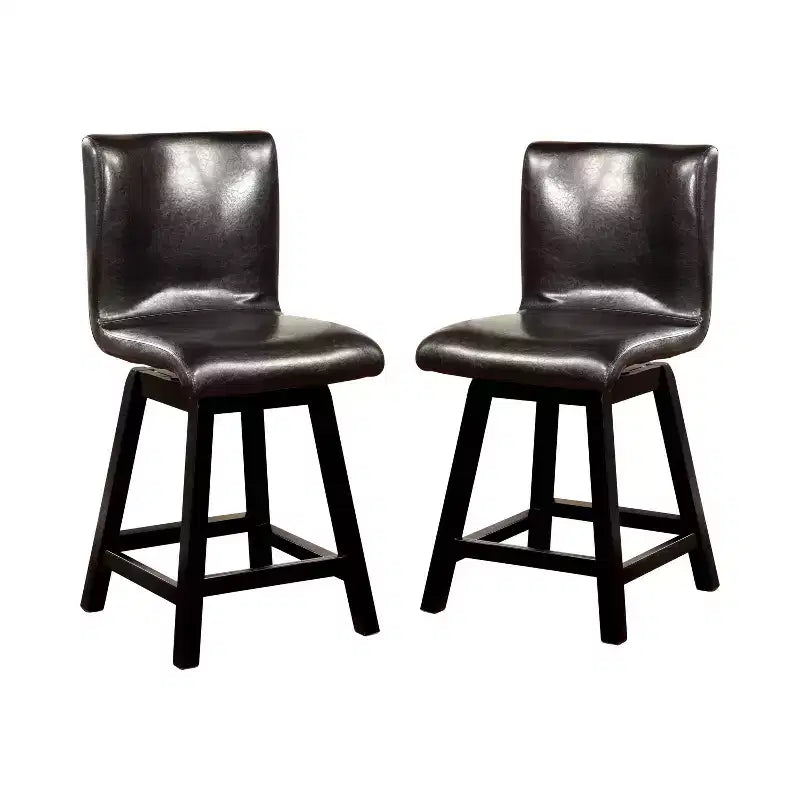 Set of 2 Bronswood Curved Body Swivel Counter Height Barstools Black: Upholstered Faux Leather, Wood Frame - HOMES: Inside + Out