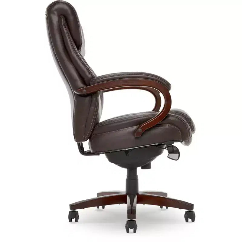 Chaise de bureau exécutive Coffee : fauteuil inclinable pivotant rembourré, cadre en bois, hauteur réglable